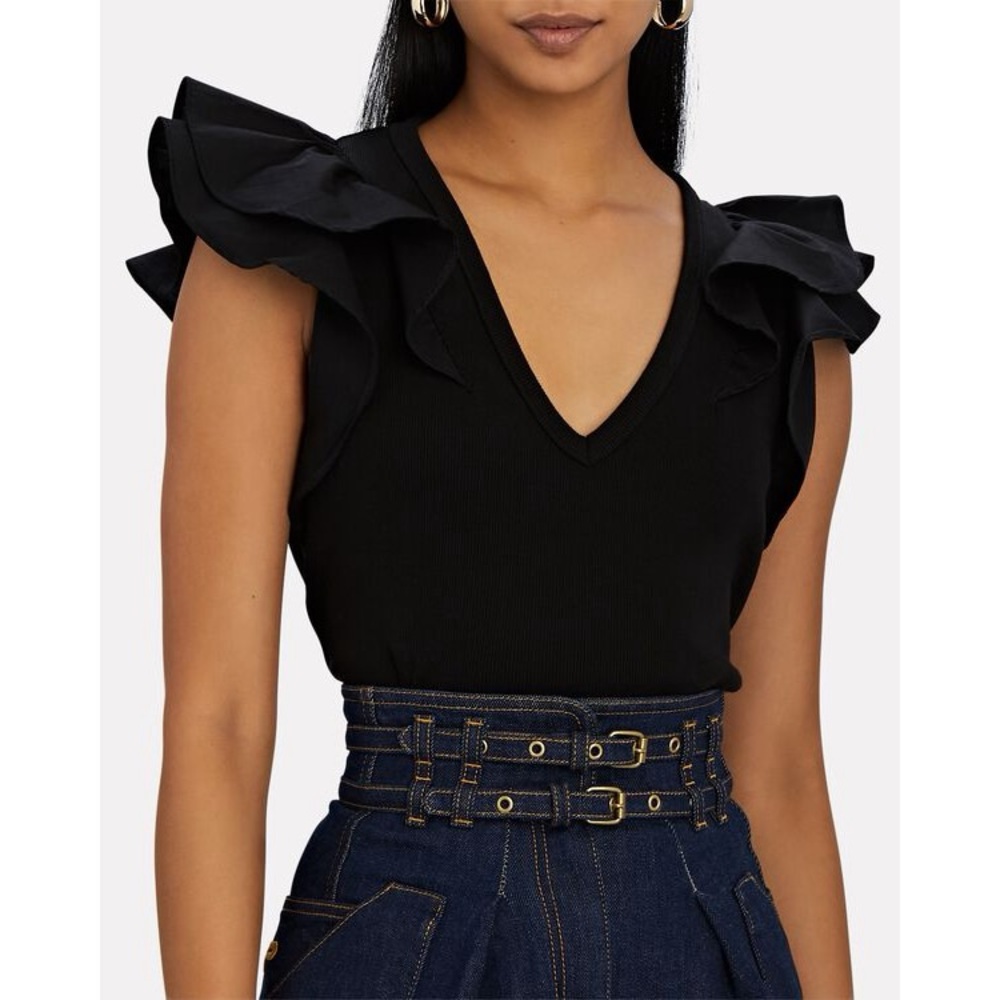 Veronica Beard Black Ruffle Sleeve Top